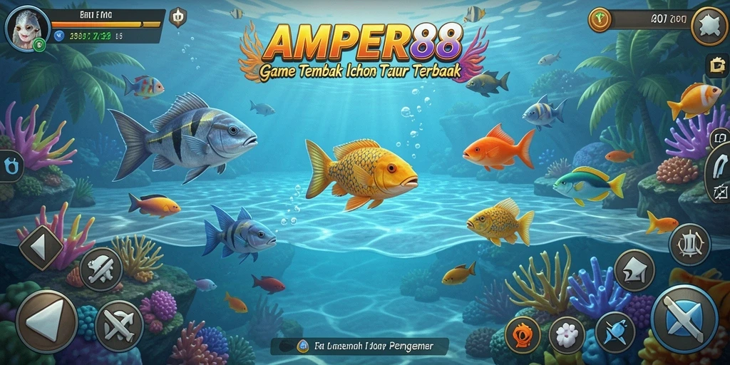 Screenshot gameplay AMPER88 menampilkan aksi seru tembak ikan.