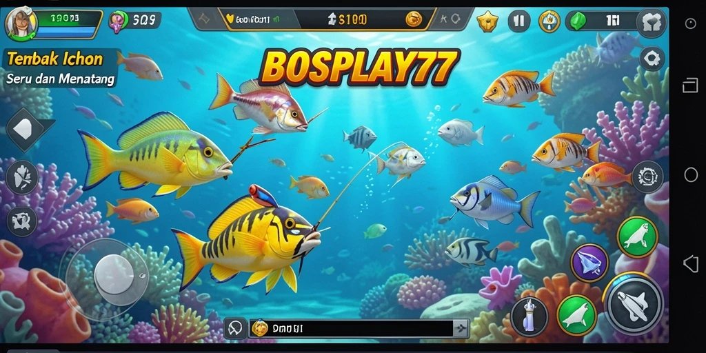 Tampilan gameplay seru dari BOSPLAY77 saat menangkap ikan.