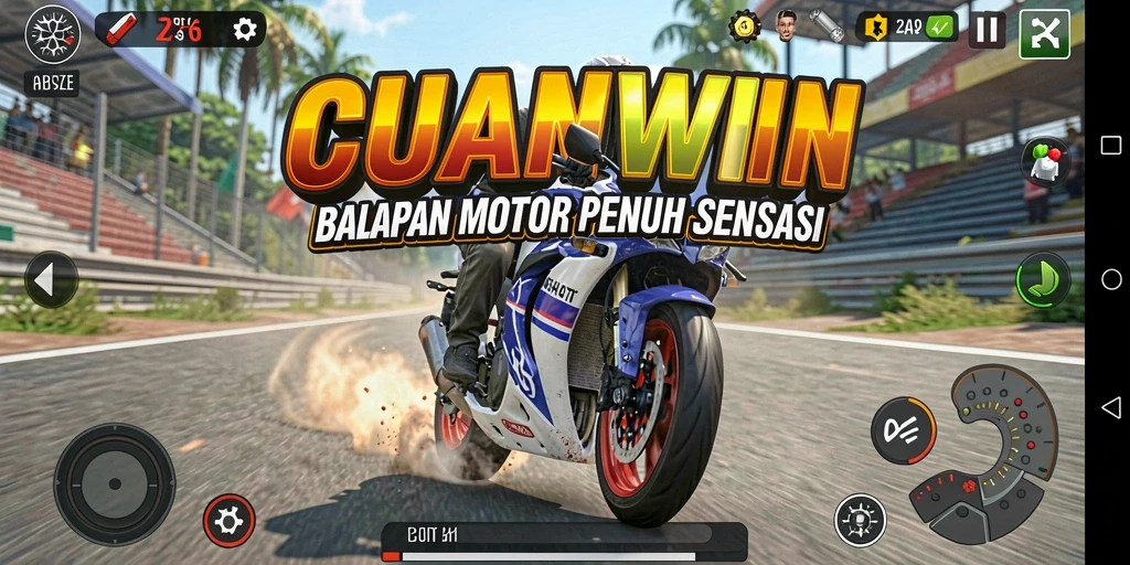 Screenshot CUANWIN menampilkan aksi balapan motor yang seru dan mendebarkan.