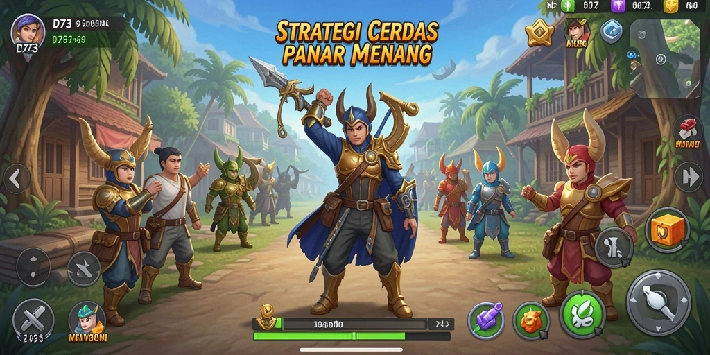 Layar utama D73 menampilkan pertempuran strategis yang mendebarkan.
