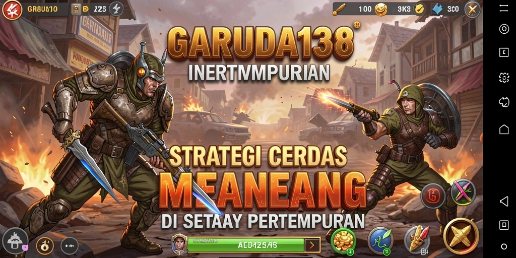 Tangkapan layar utama GARUDA138 menampilkan aksi pertempuran yang mendebarkan.