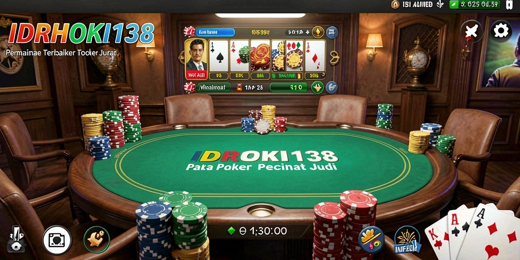 Screenshot gameplay <strong>IDRHOKI138</strong> menampilkan suasana permainan Poker yang seru.