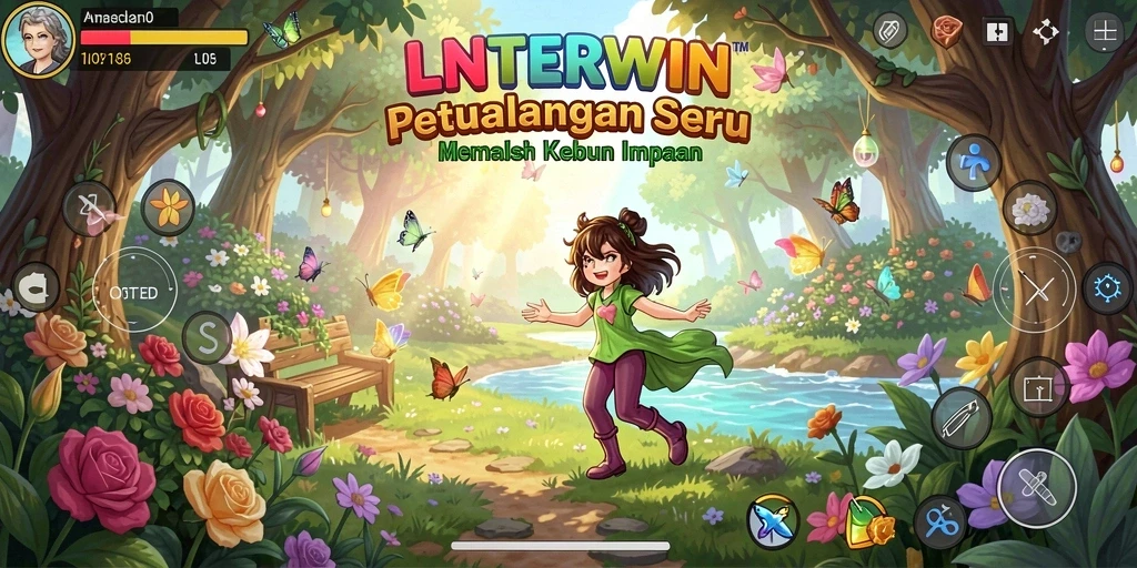 Tangkapan layar utama LNTERWIN menampilkan gameplay bertani yang seru.