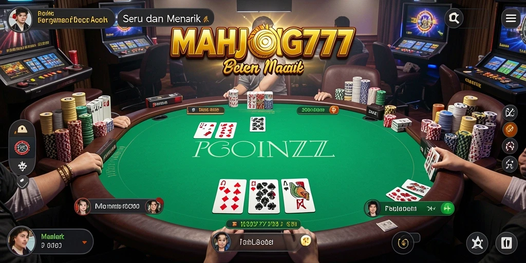 Screenshot utama MAHJONG777 menampilkan aksi intens permainan Poker.