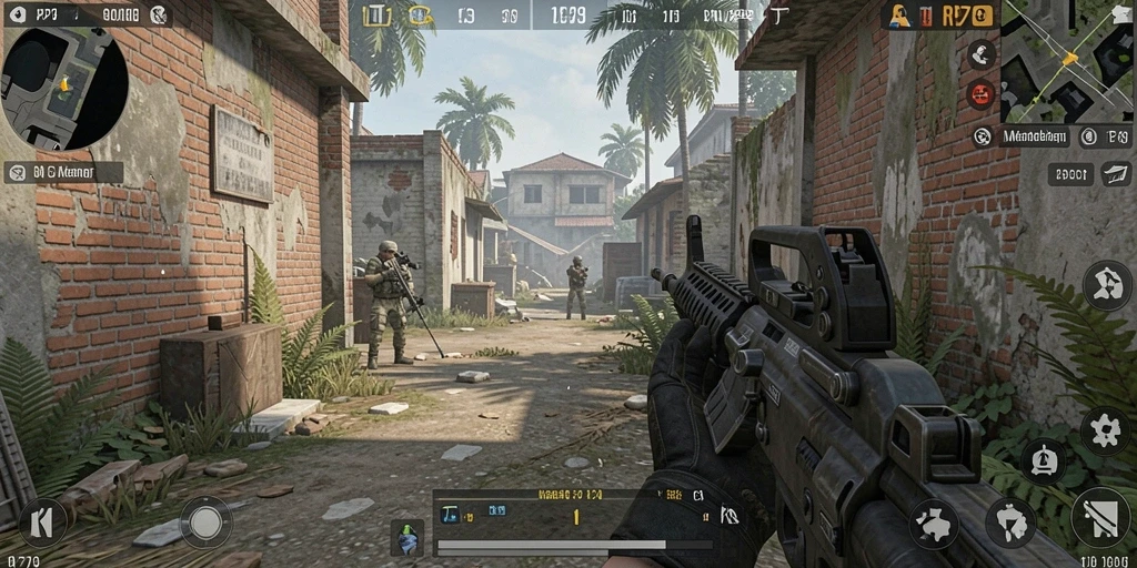 Screenshot utama RP79 menampilkan aksi gameplay FPS intens.
