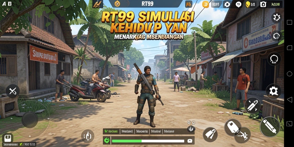 Tampilan gameplay RT99 dengan karakter yang berinteraksi dalam kehidupan sehari-hari.