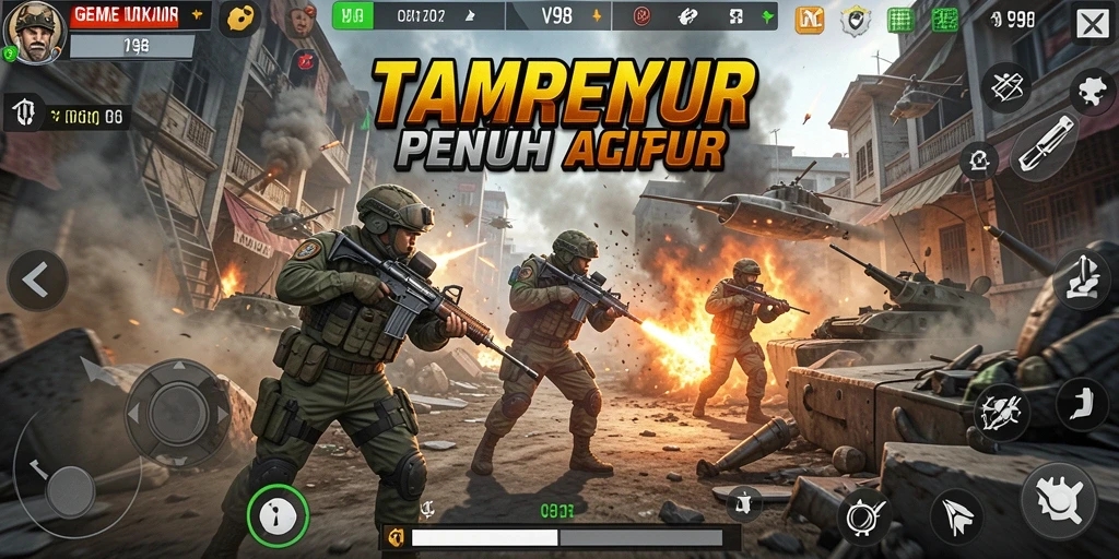 Tampilan gameplay V98 dengan aksi tempur yang intens.